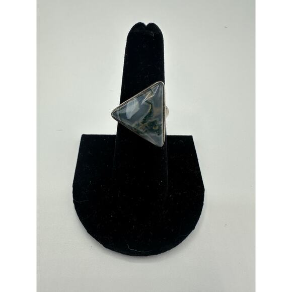 Moss Agate Sterling Silver Ring Size 6.75 925 5g - Picture 1 of 6